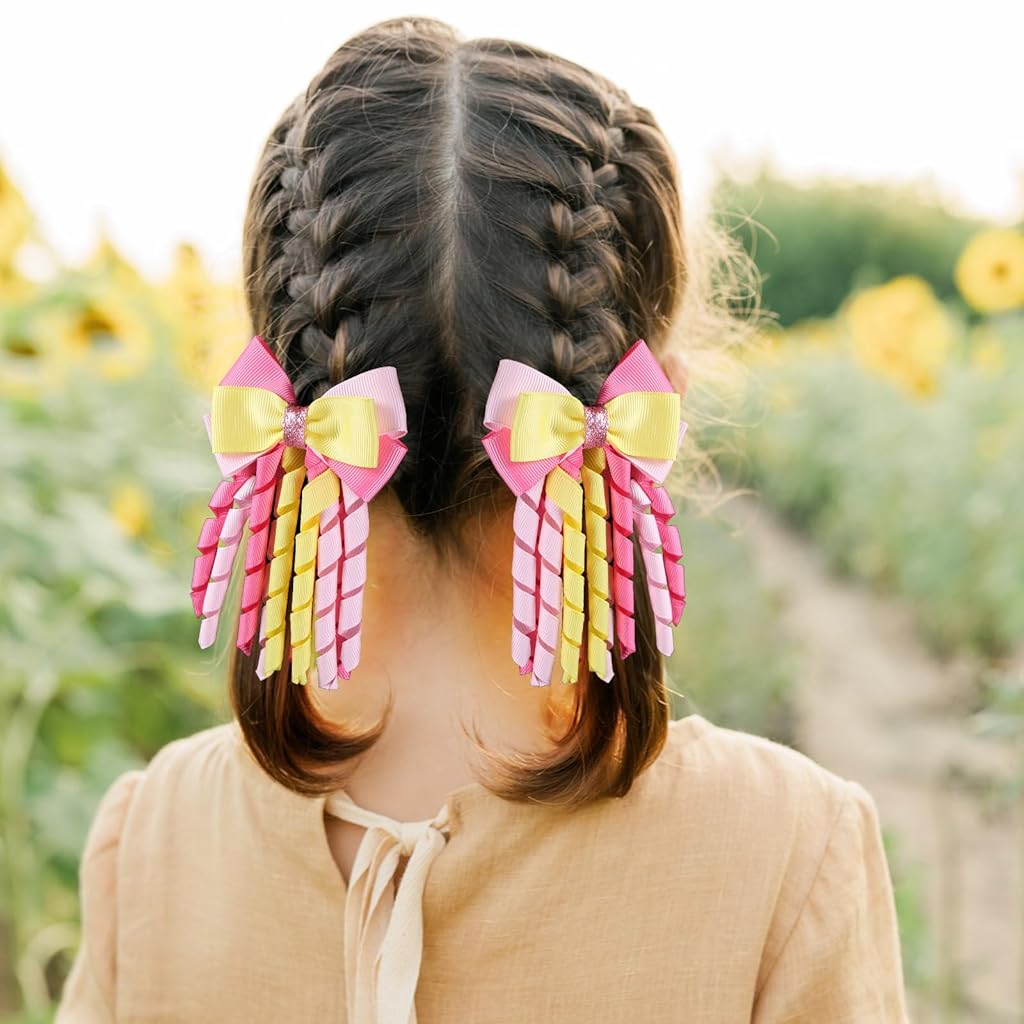 PALAY 2Pcs Ribbon Bow Hair Accessories for Girls, Princess Cute Hair Clips for Girls Curly Ribbon Hair Bow Clip stylish Headpieces Hair Pins for Girls Gift, Pink PALAY 2Pcs Ribbon Bow Hair Accessories for Girls, Princess Cute Hair Clips for Girls Curly Ribbon Hair Bow Clip stylish Headpieces Hair Pins for Girls Gift, Pink